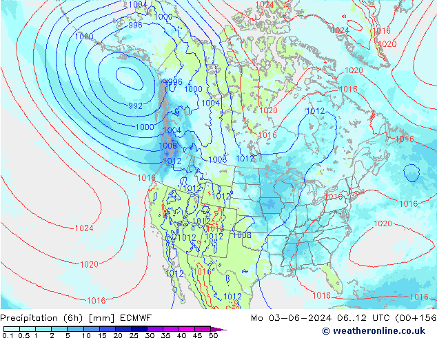 Precipitation (6h) ECMWF Mo 03.06.2024 12 UTC