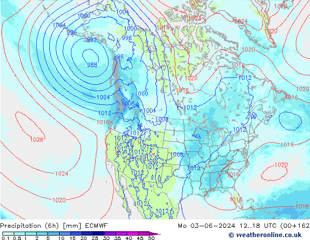 Precipitation (6h) ECMWF Po 03.06.2024 18 UTC