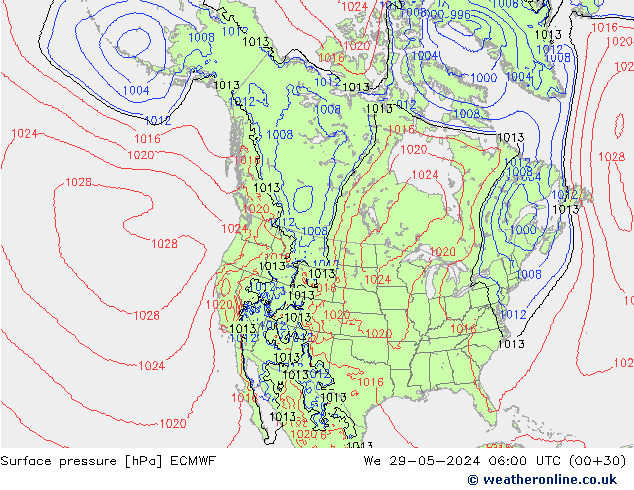 Surface pressure ECMWF We 29.05.2024 06 UTC