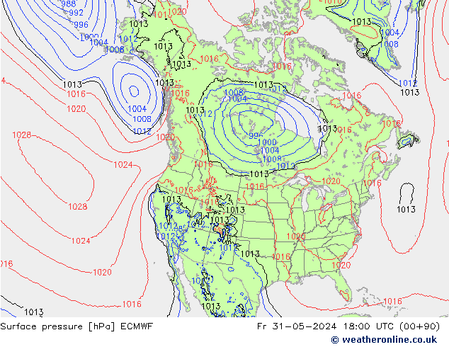 Surface pressure ECMWF Fr 31.05.2024 18 UTC