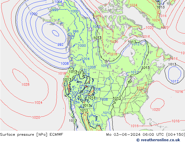 Surface pressure ECMWF Mo 03.06.2024 06 UTC