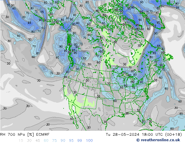 RH 700 hPa ECMWF Tu 28.05.2024 18 UTC