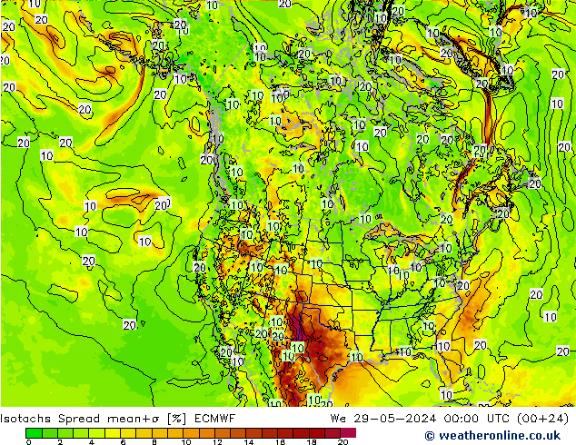 Eşrüzgar Hızları Spread ECMWF Çar 29.05.2024 00 UTC