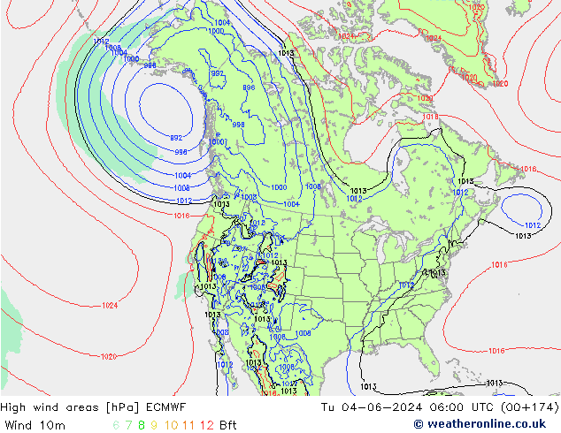 yüksek rüzgarlı alanlar ECMWF Sa 04.06.2024 06 UTC