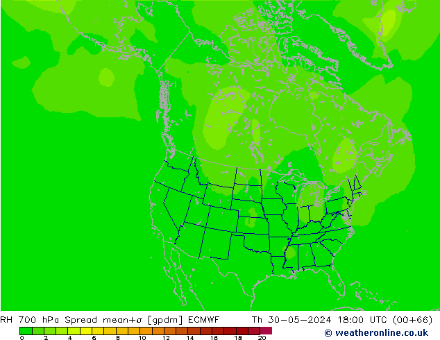 RH 700 hPa Spread ECMWF Do 30.05.2024 18 UTC