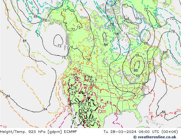 Height/Temp. 925 hPa ECMWF Út 28.05.2024 06 UTC