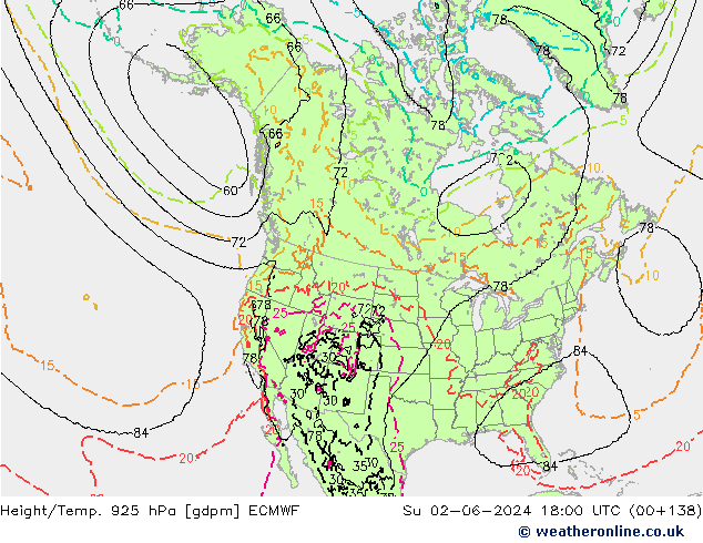 Geop./Temp. 925 hPa ECMWF dom 02.06.2024 18 UTC