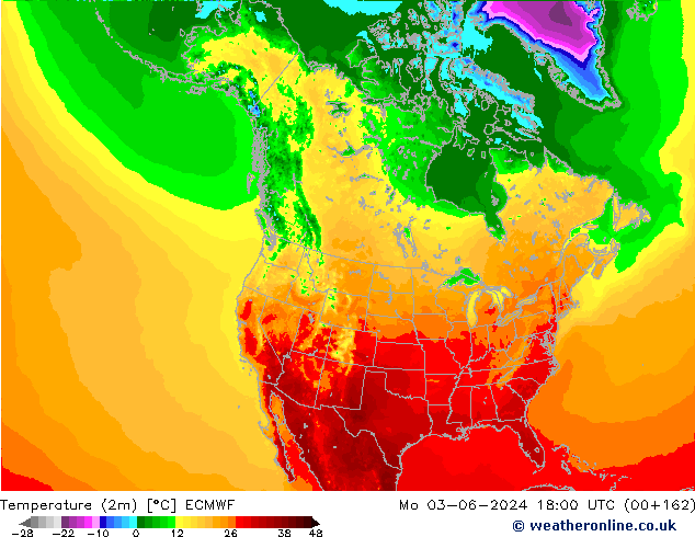 Temperature (2m) ECMWF Po 03.06.2024 18 UTC