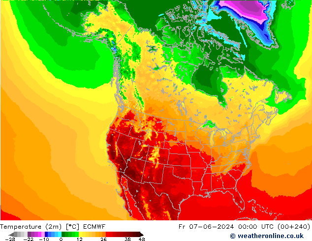 Temperature (2m) ECMWF Fr 07.06.2024 00 UTC