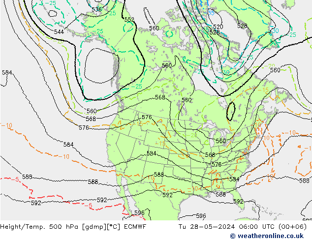 Height/Temp. 500 hPa ECMWF Tu 28.05.2024 06 UTC