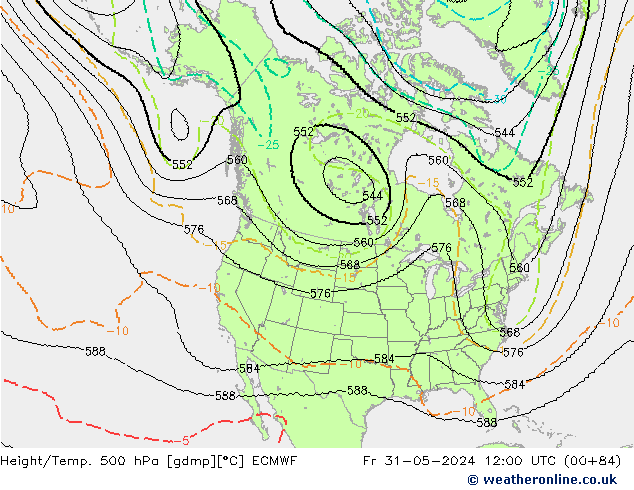 Height/Temp. 500 hPa ECMWF Sex 31.05.2024 12 UTC