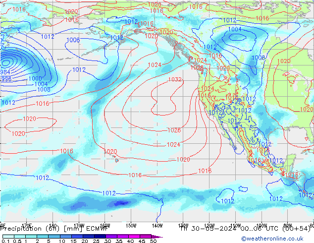 Precipitation (6h) ECMWF Th 30.05.2024 06 UTC