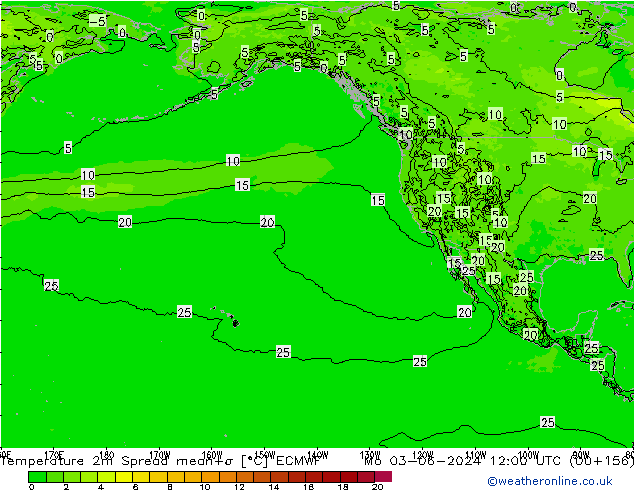 карта температуры Spread ECMWF пн 03.06.2024 12 UTC