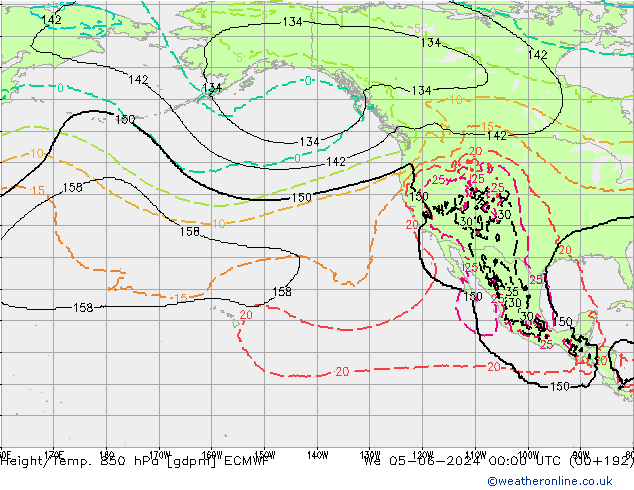 Geop./Temp. 850 hPa ECMWF mié 05.06.2024 00 UTC