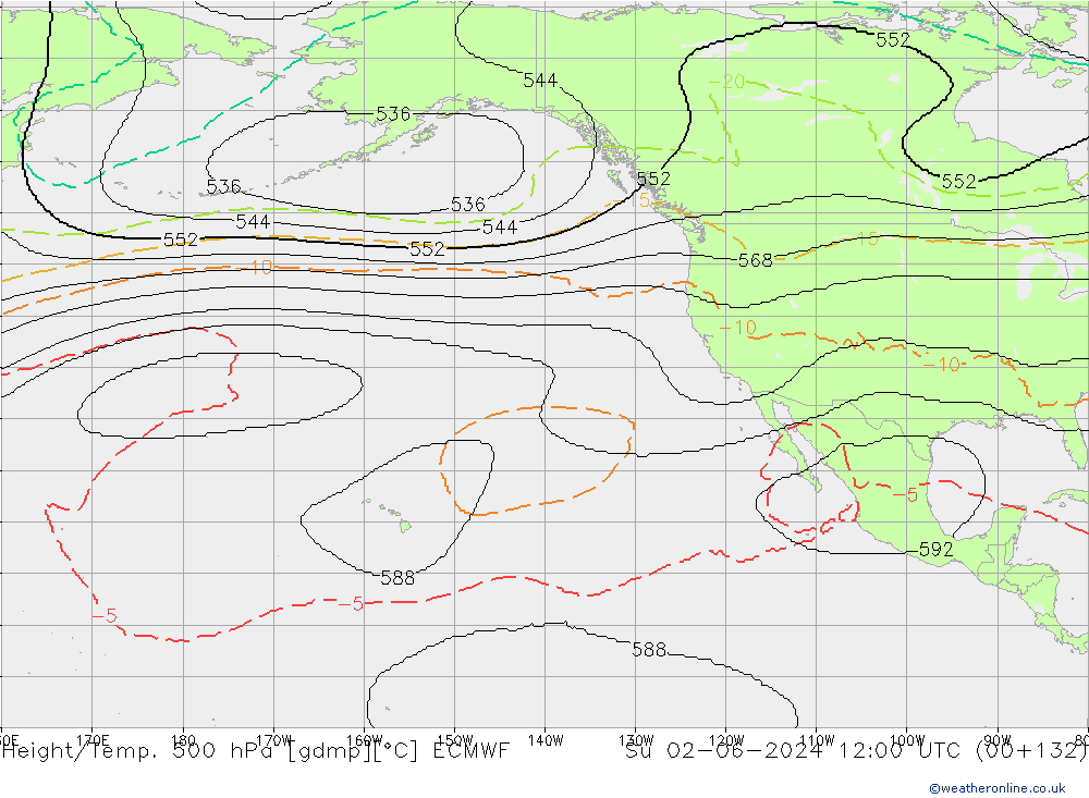 Height/Temp. 500 гПа ECMWF Вс 02.06.2024 12 UTC