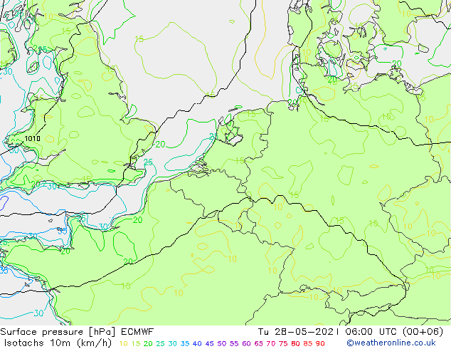 Eşrüzgar Hızları (km/sa) ECMWF Sa 28.05.2024 06 UTC