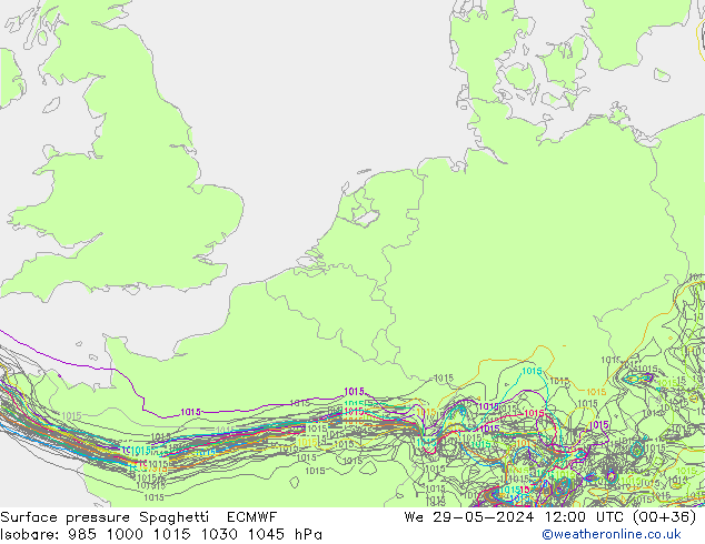 pressão do solo Spaghetti ECMWF Qua 29.05.2024 12 UTC