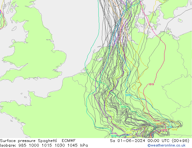 Surface pressure Spaghetti ECMWF Sa 01.06.2024 00 UTC