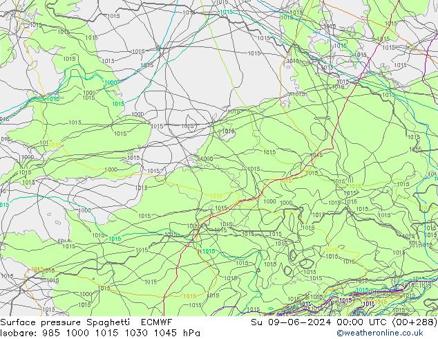 pressão do solo Spaghetti ECMWF Dom 09.06.2024 00 UTC
