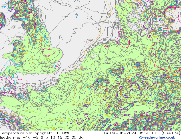 mapa temperatury 2m Spaghetti ECMWF wto. 04.06.2024 06 UTC