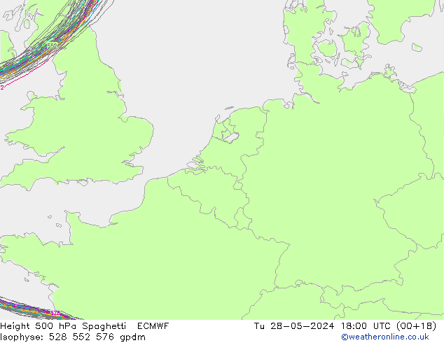 Height 500 hPa Spaghetti ECMWF Di 28.05.2024 18 UTC