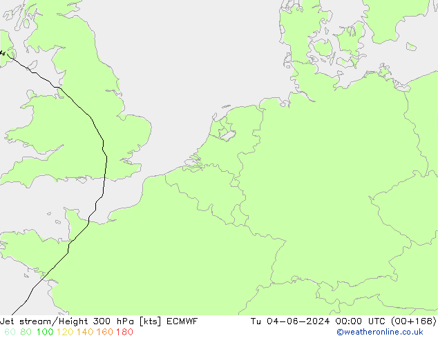 Jet stream/Height 300 hPa ECMWF Út 04.06.2024 00 UTC