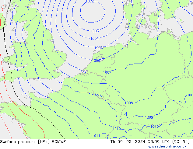 Surface pressure ECMWF Th 30.05.2024 06 UTC