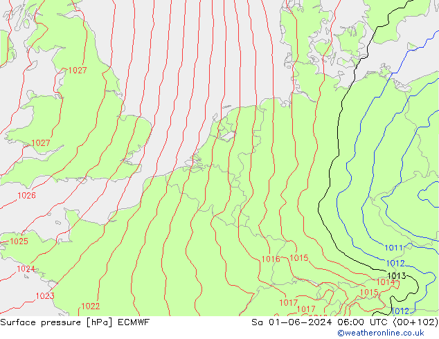 Surface pressure ECMWF Sa 01.06.2024 06 UTC