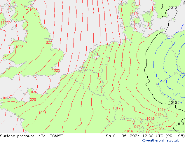 Surface pressure ECMWF Sa 01.06.2024 12 UTC