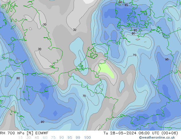 RH 700 hPa ECMWF Tu 28.05.2024 06 UTC