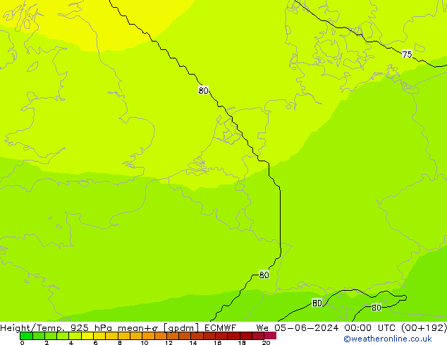 Height/Temp. 925 hPa ECMWF We 05.06.2024 00 UTC