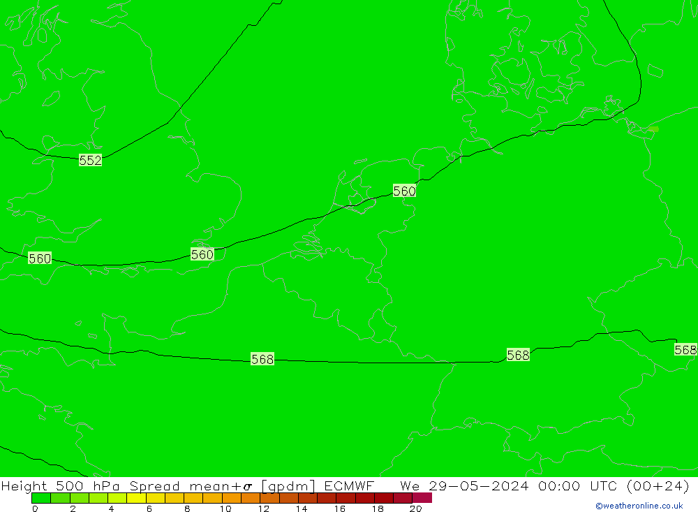 Geop. 500 hPa Spread ECMWF mié 29.05.2024 00 UTC