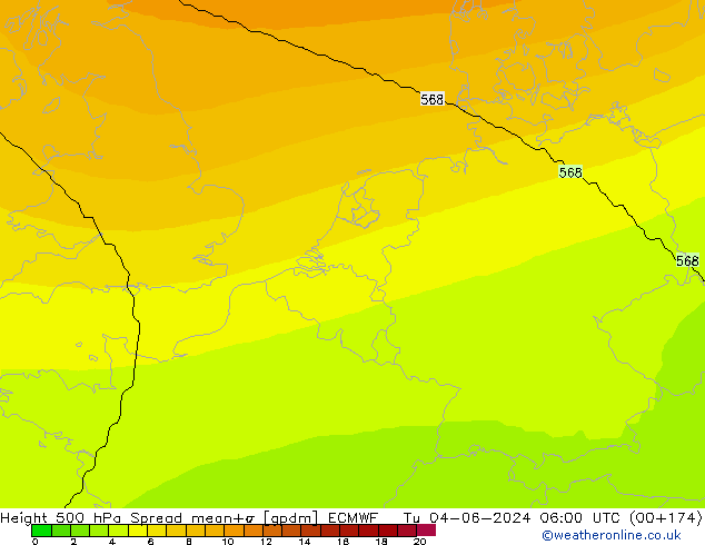 Height 500 hPa Spread ECMWF Tu 04.06.2024 06 UTC