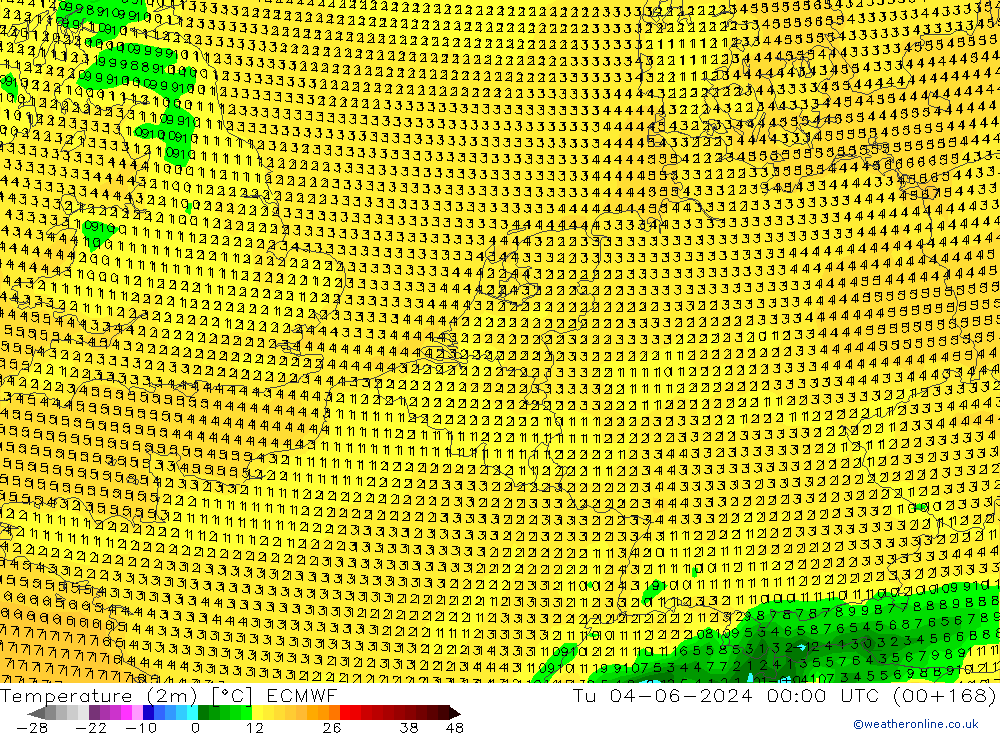 Temperature (2m) ECMWF Út 04.06.2024 00 UTC