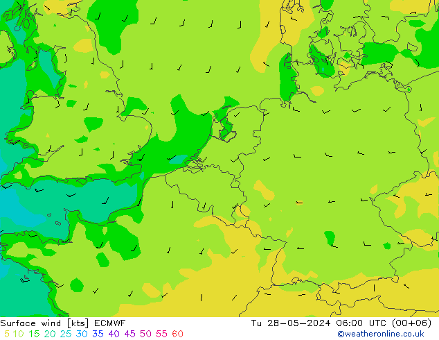 Vent 10 m ECMWF mar 28.05.2024 06 UTC