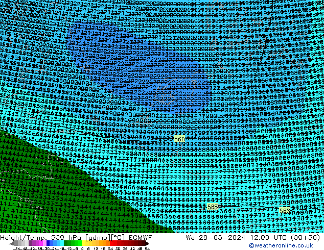 Height/Temp. 500 hPa ECMWF Qua 29.05.2024 12 UTC