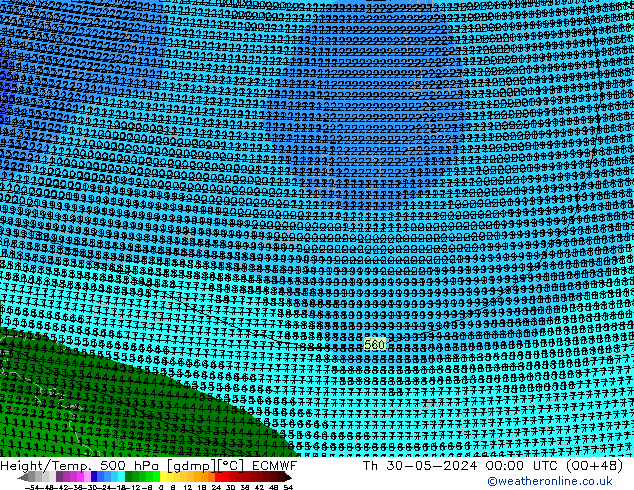 Height/Temp. 500 hPa ECMWF Do 30.05.2024 00 UTC