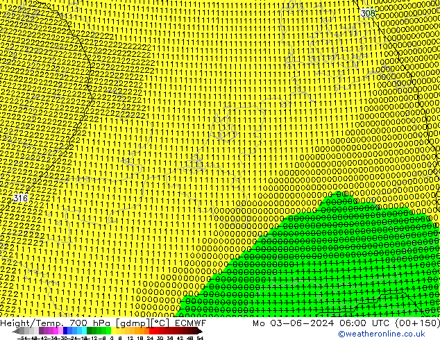 Height/Temp. 700 hPa ECMWF lun 03.06.2024 06 UTC