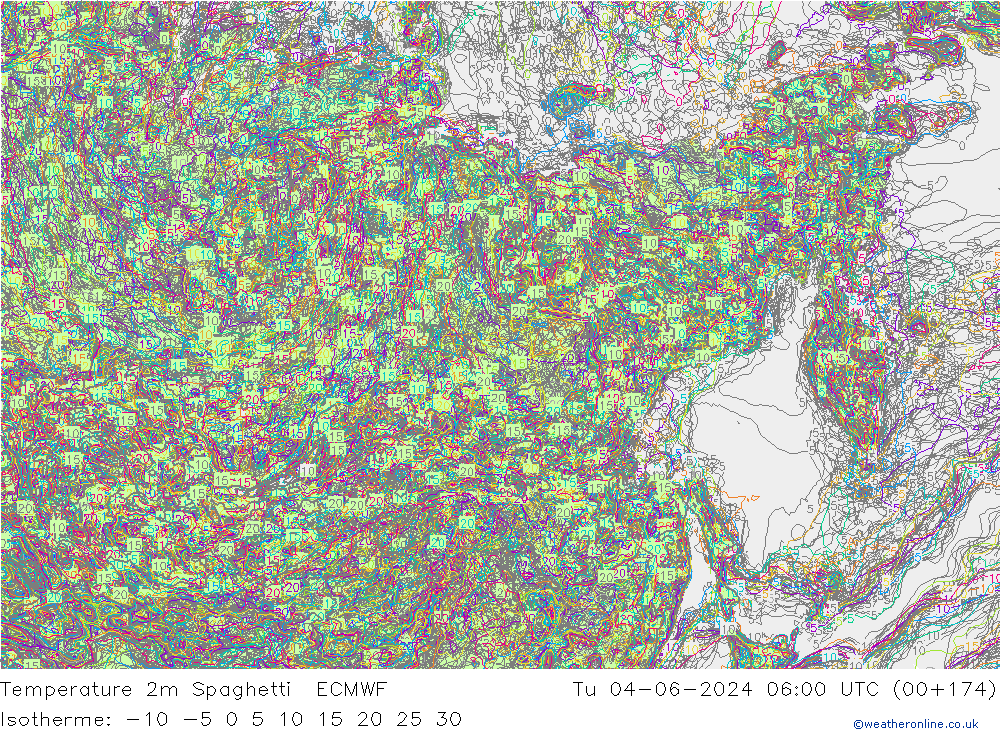 Temperatura 2m Spaghetti ECMWF Ter 04.06.2024 06 UTC