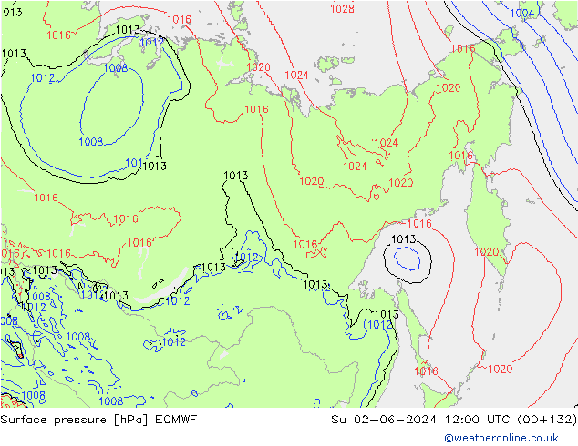 Surface pressure ECMWF Su 02.06.2024 12 UTC