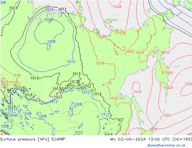 Presión superficial ECMWF lun 03.06.2024 12 UTC