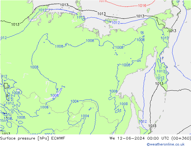 Luchtdruk (Grond) ECMWF wo 12.06.2024 00 UTC