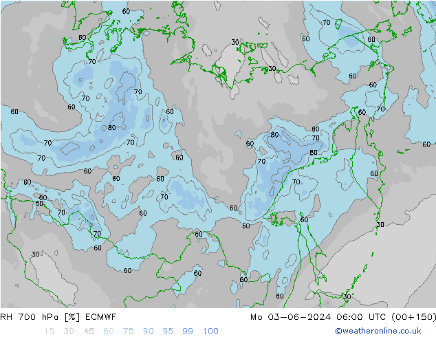 RH 700 hPa ECMWF Seg 03.06.2024 06 UTC