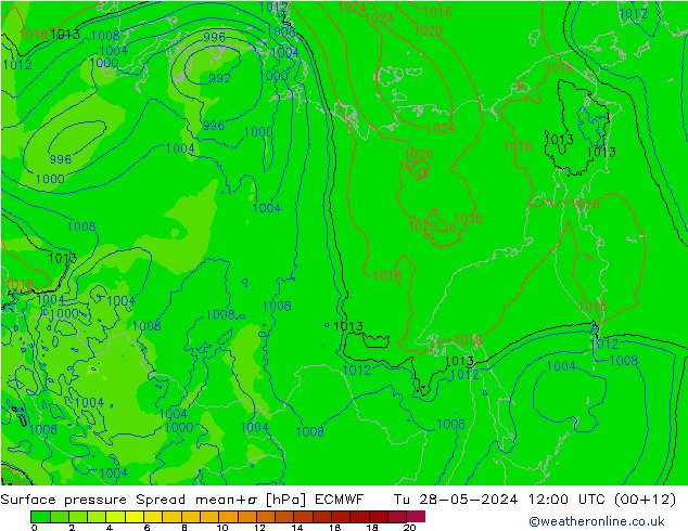 ciśnienie Spread ECMWF wto. 28.05.2024 12 UTC