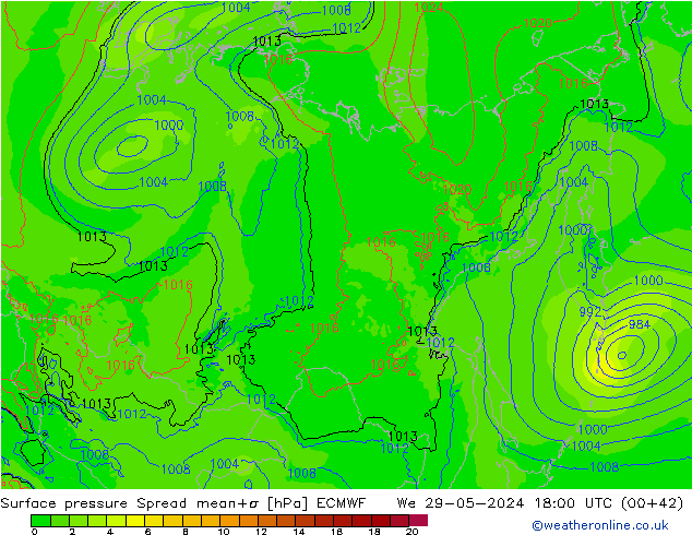 Atmosférický tlak Spread ECMWF St 29.05.2024 18 UTC