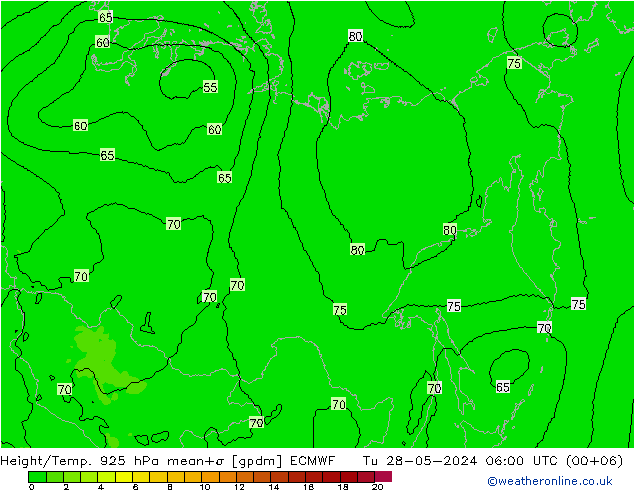 Height/Temp. 925 hPa ECMWF wto. 28.05.2024 06 UTC