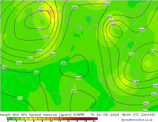 Géop. 500 hPa Spread ECMWF jeu 30.05.2024 18 UTC