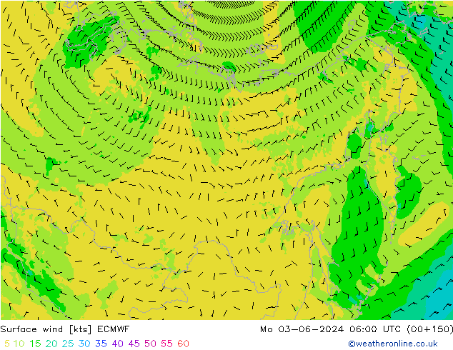 Vento 10 m ECMWF Seg 03.06.2024 06 UTC