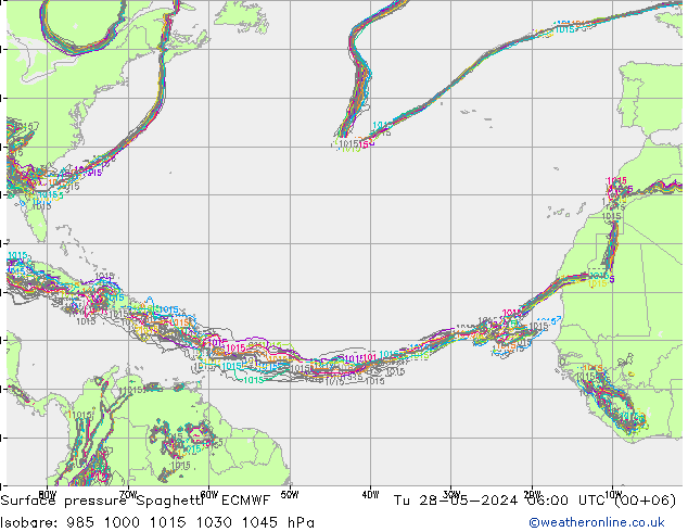 Pressione al suolo Spaghetti ECMWF mar 28.05.2024 06 UTC