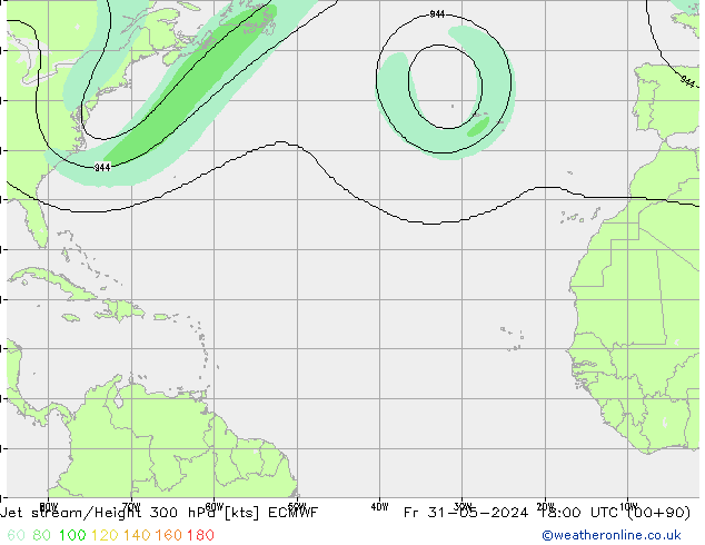 Corrente a getto ECMWF ven 31.05.2024 18 UTC